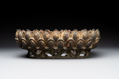 A large Chinese bronze lotus throne, Ming