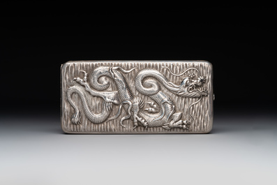 A Chinese silver 'dragon' box and a tobacco box, Sheng chang 昇昌 mark, 19th C.