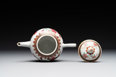 Two Chinese famille rose teapots and a tea caddy, Yongzheng/Qianlong