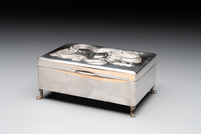 A Chinese silver 'dragon' box and a tobacco box, Sheng chang 昇昌 mark, 19th C.
