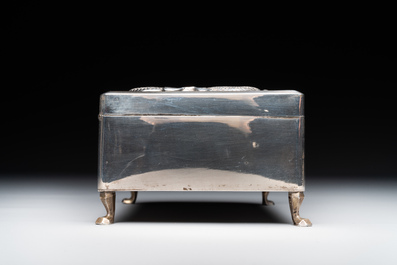 A Chinese silver 'dragon' box and a tobacco box, Sheng chang 昇昌 mark, 19th C.