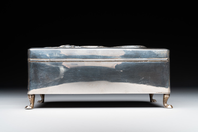 A Chinese silver 'dragon' box and a tobacco box, Sheng chang 昇昌 mark, 19th C.