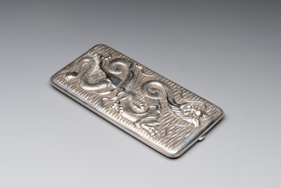 A Chinese silver 'dragon' box and a tobacco box, Sheng chang 昇昌 mark, 19th C.