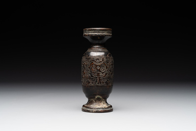 A Chinese bronze vase and a Taoist figure-shaped incense burner, Ming