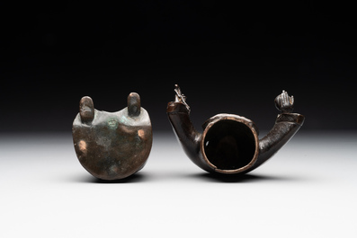A Chinese bronze vase and a Taoist figure-shaped incense burner, Ming