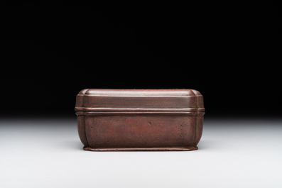 A rare Chinese rectangular bronze box and cover, Ming