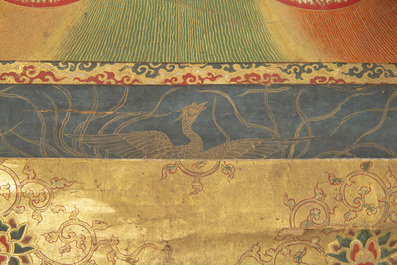 A rare Japanese Buddhist painting depicting Usnisavijaya, signed Ku Yue Baixie 哭月拜寫, probably 17/18th C.