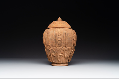 A Chinese painted pottery stick man figure and a pottery 'zodiac' offering vessel, Han/Song