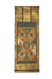 A rare Japanese Buddhist painting depicting Usnisavijaya, signed Ku Yue Baixie 哭月拜寫, probably 17/18th C.