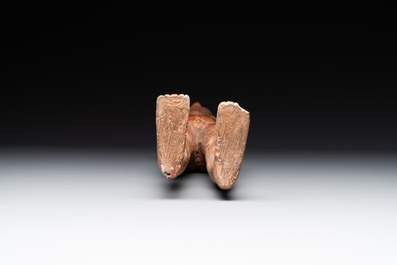 A Chinese painted pottery stick man figure and a pottery 'zodiac' offering vessel, Han/Song