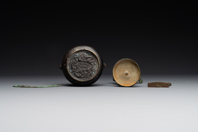 A varied collection of five Chinese bronze objects, 4th C. B.C./15th C.
