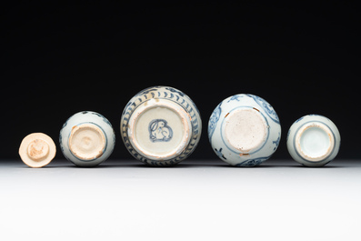 A varied collection of 22 Chinese blue and white jarlets, covered boxes and miniature vases, Ming