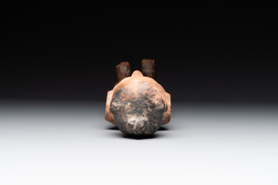 A Chinese painted pottery stick man figure and a pottery 'zodiac' offering vessel, Han/Song