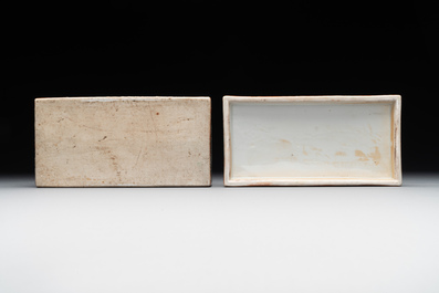 Two Chinese Canton famille rose brush pots and two boxes and covers, 19th C.