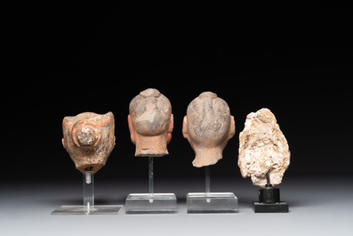 A varied collection of eight pottery, stone and stucco fragments, Asia, 2nd C. B.C. and later