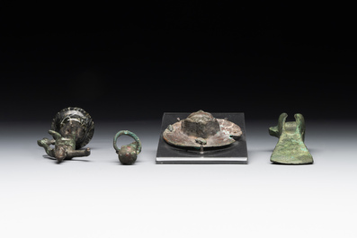 A varied collection of four bronze objects and figures, Roman Empire, 8th C. B.C./3rd C.