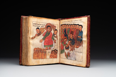 A Coptic Amharic script bible in a leather case, 18th C.