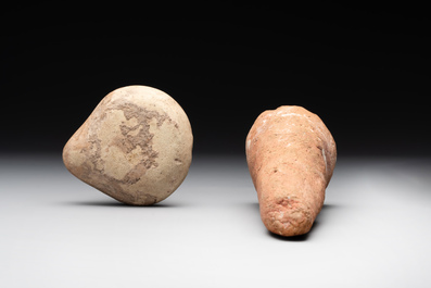A death mask, a Ushabti, an oil lamp and a ritual cone with hieroglyphs, Egypt, 15th/1st C. B.C.