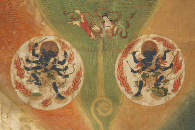 A rare Japanese Buddhist painting depicting Usnisavijaya, signed Ku Yue Baixie 哭月拜寫, probably 17/18th C.
