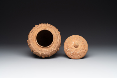 A Chinese painted pottery stick man figure and a pottery 'zodiac' offering vessel, Han/Song