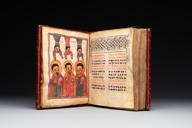 A Coptic Amharic script bible in a leather case, 18th C.