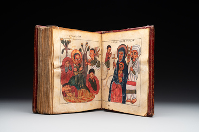 A Coptic Amharic script bible in a leather case, 18th C.