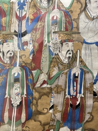 Chinese school: 'Deities in heaven', ink and colour on silk, Qing