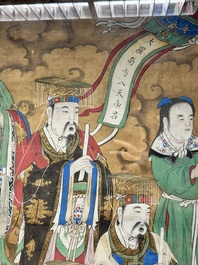 Chinese school: 'Deities in heaven', ink and colour on silk, Qing