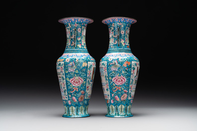 A pair of Chinese Canton enamel vases with narrative design, 19th C.