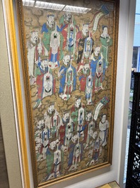 Chinese school: 'Deities in heaven', ink and colour on silk, Qing