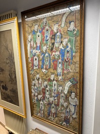 Chinese school: 'Deities in heaven', ink and colour on silk, Qing