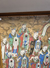 Chinese school: 'Deities in heaven', ink and colour on silk, Qing