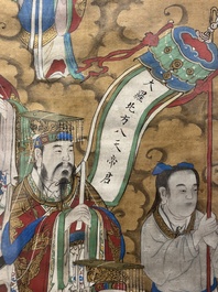 Chinese school: 'Deities in heaven', ink and colour on silk, Qing