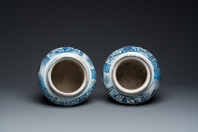 A pair of impressive blue and white Dutch Delft chinoiserie vases, ca. 1700