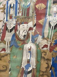 Chinese school: 'Deities in heaven', ink and colour on silk, Qing