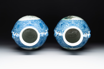 A pair of Chinese famille rose 'hu' vases with fine landscapes, Qianlong mark, Republic
