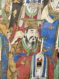 Chinese school: 'Deities in heaven', ink and colour on silk, Qing