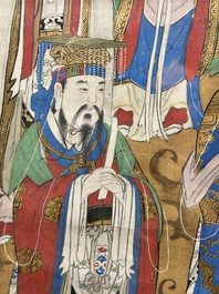 Chinese school: 'Deities in heaven', ink and colour on silk, Qing