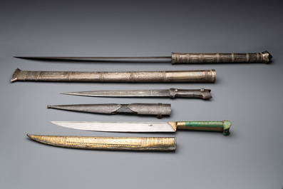 A varied collection of two daggers, two swords and forearm protection, India and Turkey, 19th C.