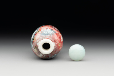 A Chinese blue, white and copper-red 'dragon' snuff bottle, Chenghua mark, 18th C.