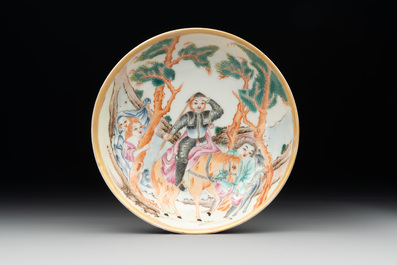 A Chinese famille rose 'Don Quixote' cup and saucer, 18/19th C.