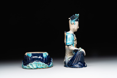 A Chinese Fahua Guanyin on stand, Ming