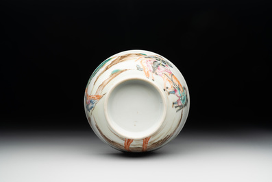 A Chinese famille rose 'Don Quixote' cup and saucer, 18/19th C.