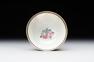 An exceptional Chinese famille rose semi-eggshell porcelain cup and saucer with fine figural design, Yongzheng