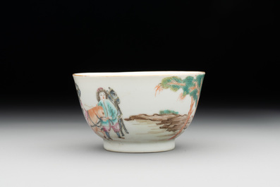 A Chinese famille rose 'Don Quixote' cup and saucer, 18/19th C.
