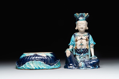 A Chinese Fahua Guanyin on stand, Ming
