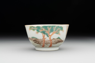 A Chinese famille rose 'Don Quixote' cup and saucer, 18/19th C.