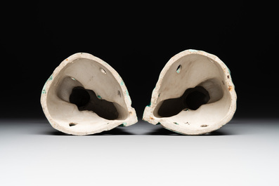 A pair of Chinese verte biscuit parrots, 19th C.