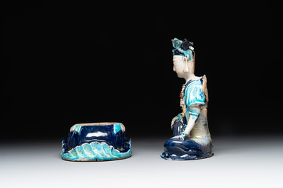 A Chinese Fahua Guanyin on stand, Ming