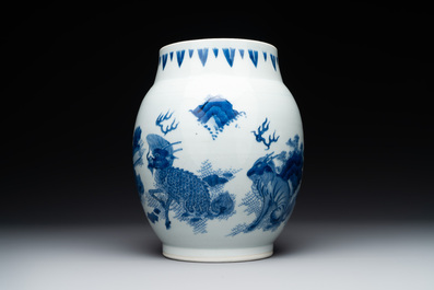 A Chinese blue and white 'mythical animals' vase, Transitional period